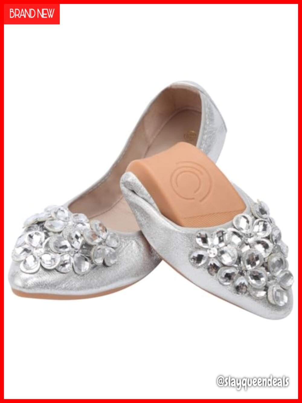 Rhinestone Ballet Flats Foldable PU Leather Slip On Wedding Shoes
